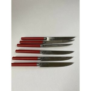 Totally Today RED Plastic Handle Stainless Flatware - Six pieces Steak￼ Knifers